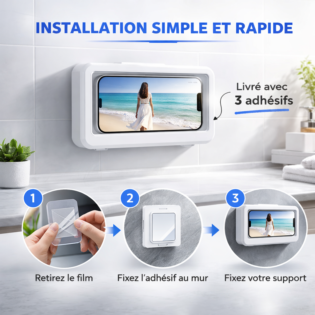 Support Téléphone Mural 100% Étanche - Films & Séries Sous La Douche
